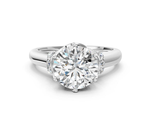 White gold Round Brilliant Solitaire Cathedral Engagement Ring with Pave Accents