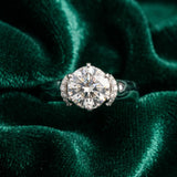 White gold Round Brilliant Solitaire Cathedral Engagement Ring with Pave Accents_24
