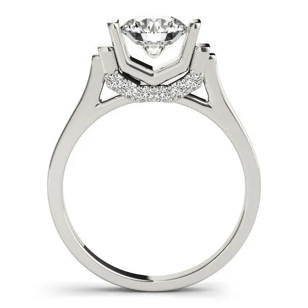 White gold Round Brilliant Solitaire Diamond Ring with Channel Set Band and Bar Prong Setting