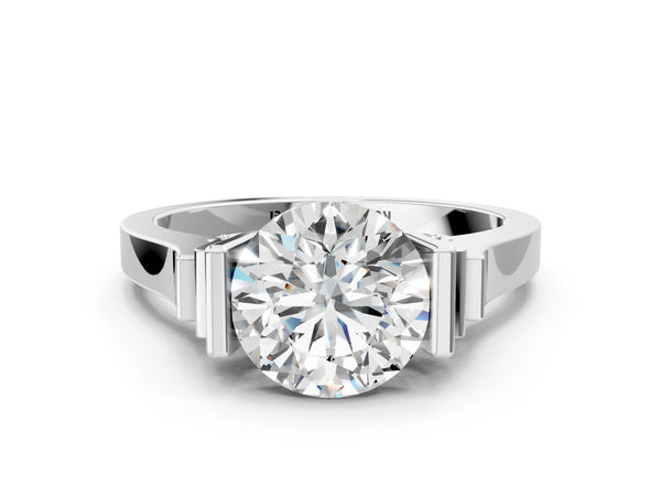 White gold Round Brilliant Solitaire Diamond Ring with Channel Set Band and Bar Prong Setting