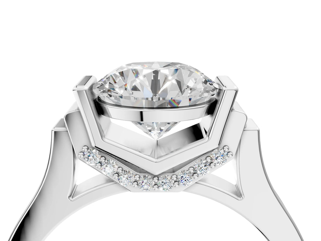 White gold Round Brilliant Solitaire Diamond Ring with Channel Set Band and Bar Prong Setting_16
