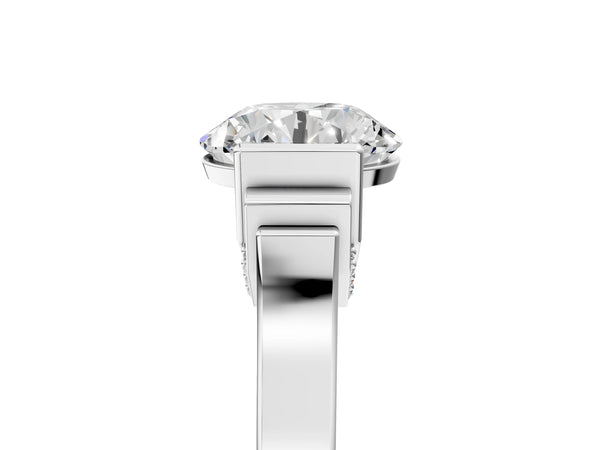 White gold Emerald Cut Brilliant Solitaire Diamond Ring with Channel Set Band and Bar Prong Setting