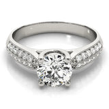 White gold Round Brilliant Solitaire Engagement Ring with Pave Band and Four-Prong Setting 1