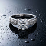 White gold Round Brilliant Solitaire Engagement Ring with Pave Band and Four-Prong Setting_9