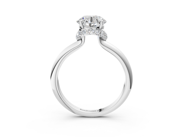 White gold Round Brilliant Solitaire Engagement Ring with Six-Prong Setting and Classic Band