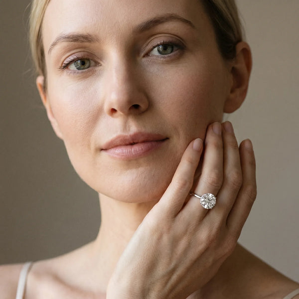 14K White Gold 2.01 Carat F VVS2 Round Brilliant Solitaire Engagement Ring with Six-Prong Setting and Classic Band