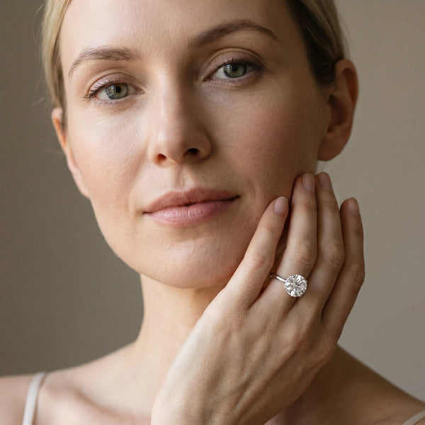 White gold Round Brilliant Solitaire Engagement Ring with Six-Prong Setting and Classic Band