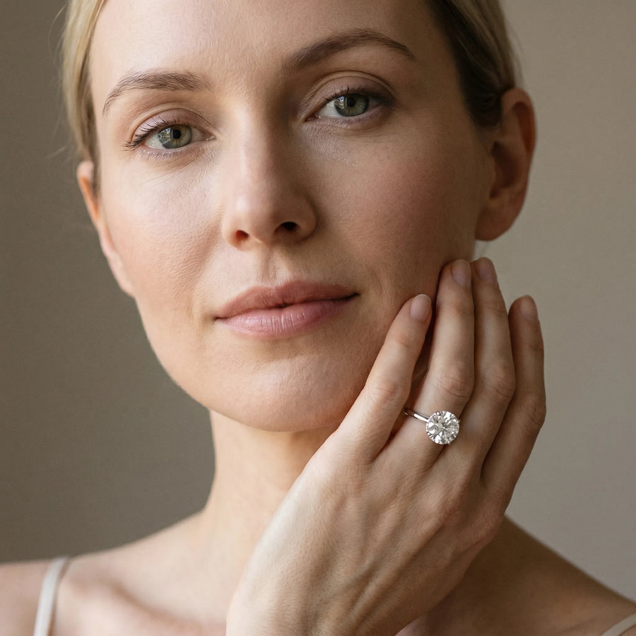 White gold Round Brilliant Solitaire Engagement Ring with Six-Prong Setting and Classic Band