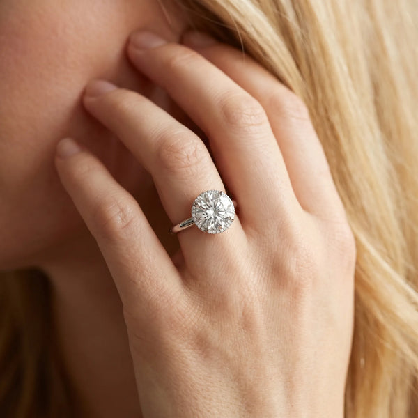 14K White Gold 2.01 Carat F VVS2 Round Brilliant Solitaire Engagement Ring with Six-Prong Setting and Classic Band