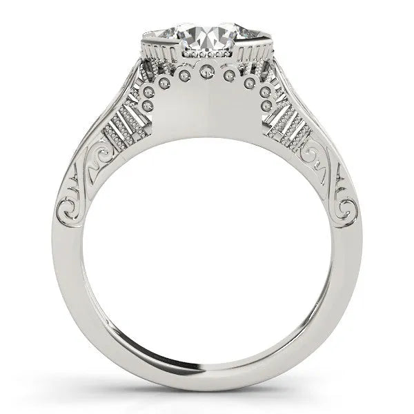 White gold Round Brilliant Solitaire Milgrain Bezel Engagement Ring