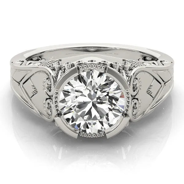 White gold Round Brilliant Solitaire Milgrain Bezel Engagement Ring