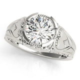 White gold Round Brilliant Solitaire Milgrain Bezel Engagement Ring