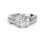 White gold Round Brilliant Solitaire with Leaf Motif Band and Four-Prong Setting_79