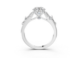 White gold Round Brilliant Solitaire with Leaf Motif Band and Four-Prong Setting_82