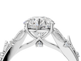 White gold Round Brilliant Solitaire with Leaf Motif Band and Four-Prong Setting_83