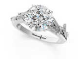 White gold Round Brilliant Solitaire with Leaf Motif Band and Four-Prong Setting_84