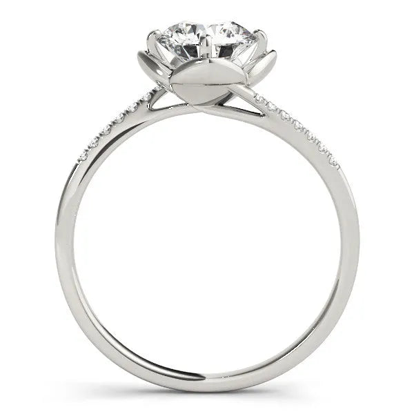 White gold Round Brilliant Solitaire with Pavé Band and Four-Prong Cushion Setting