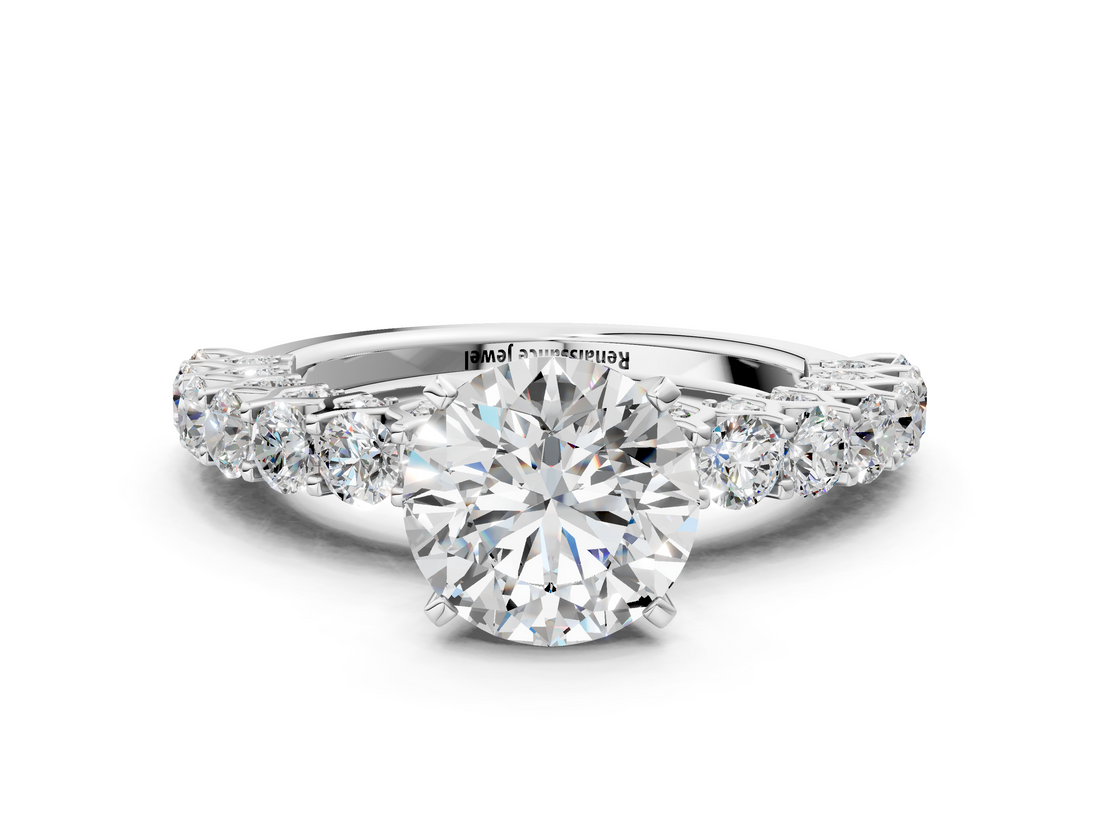 White gold Round Brilliant Solitaire with Pavé Band and Four-Prong Setting_107