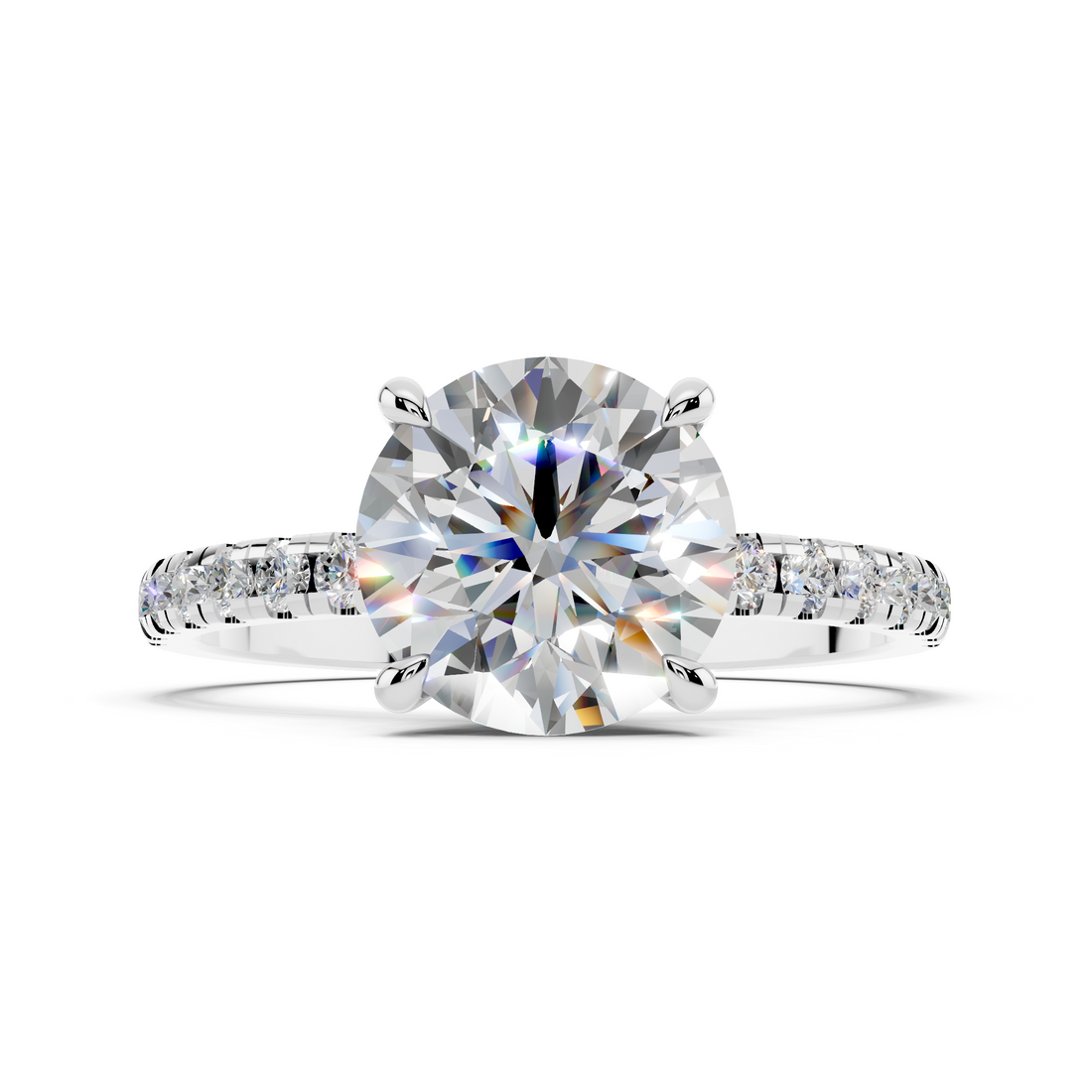 White gold Round Brilliant Solitaire with Pavé Band and Four-Prong Setting_44