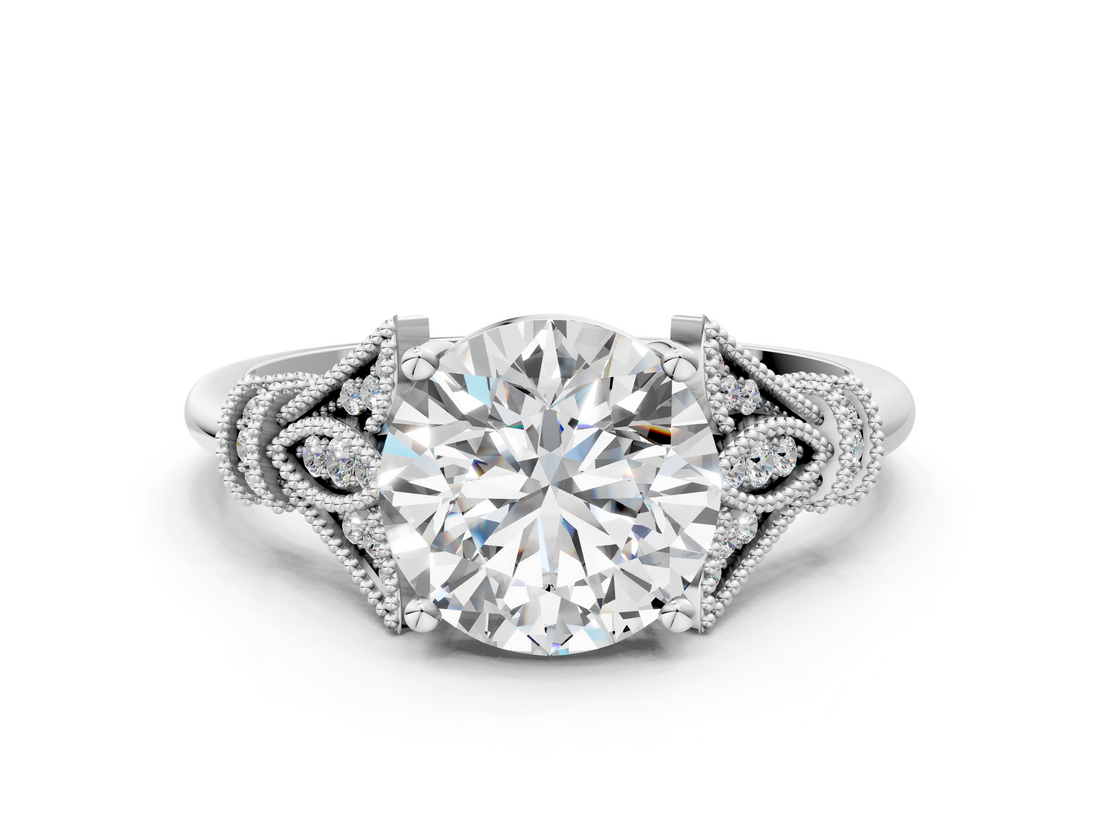 White gold Round Brilliant Solitaire with Pave Band and Four-Prong Setting_38