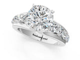 White gold Round Brilliant Solitaire with Side Stones on a Pave Band and Four-Prong Setting_147