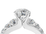 White gold Round Brilliant Solitaire with Side Stones on a Pave Band and Four-Prong Setting_150