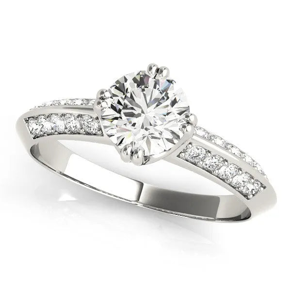White gold Round Brilliant Split Shank Pave Diamond Engagement Ring with Four-Prong Setting