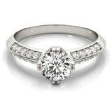 White gold Round Brilliant Split Shank Pave Diamond Engagement Ring with Four-Prong Setting