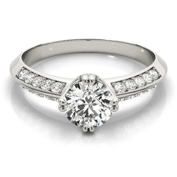 White gold Round Brilliant Split Shank Pave Diamond Engagement Ring with Four-Prong Setting