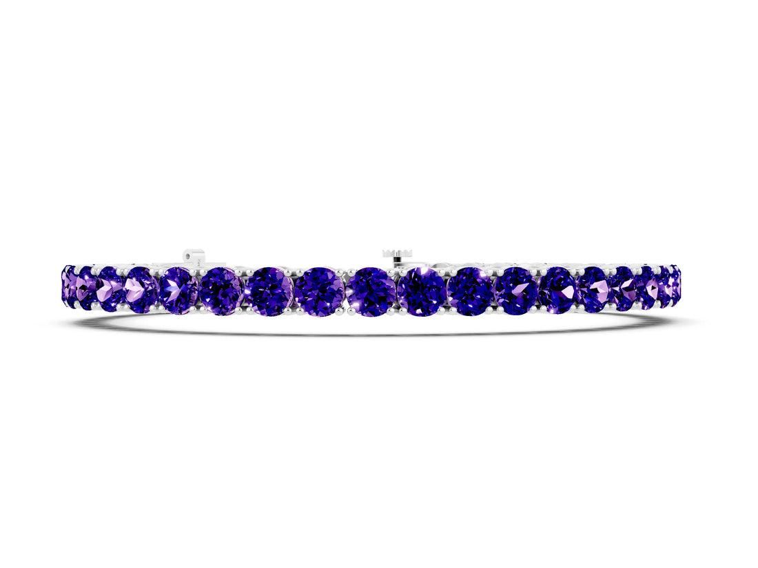 White gold Round Brilliant Tanzanite Tennis Bracelet with Prong Setting_4