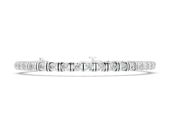 Silver Round Brilliant Tennis Bracelet with Channel Set Stones and Box Clasp