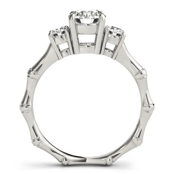 White gold Round Brilliant Three-Stone Bamboo Band with Prong Setting