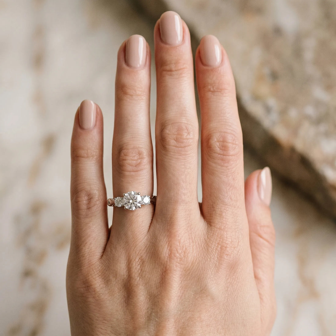 White gold Round Brilliant Three-Stone Bamboo Band with Prong Setting_28