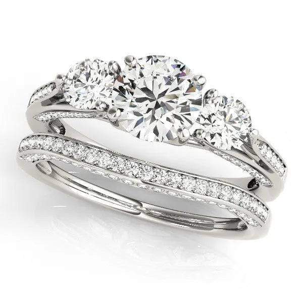 White gold Round Brilliant Three-Stone Engagement Ring with Split Shank and Prong Setting