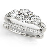 14K White Gold 1.42 Carat E VVS2 Round Brilliant Three-Stone Engagement Ring with Split Shank and Prong Setting
