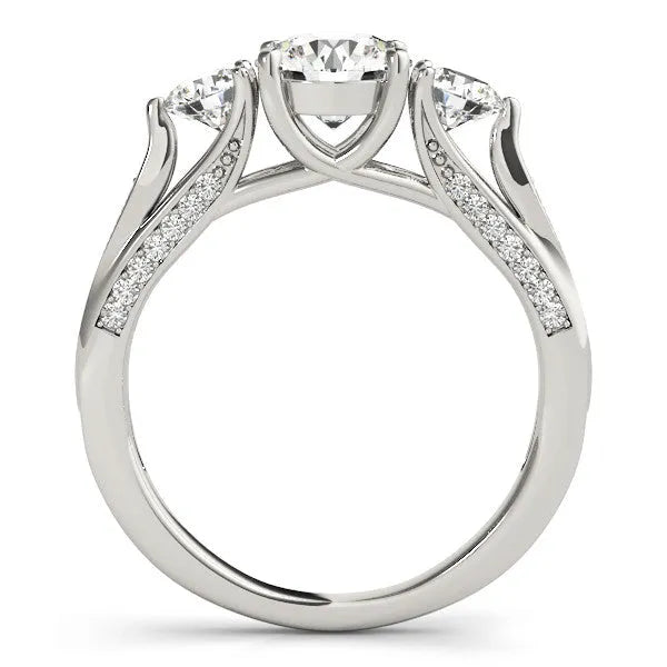 White gold Round Brilliant Three-Stone Engagement Ring with Split Shank and Prong Setting