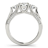 14K White Gold 1.42 Carat E VVS2 Round Brilliant Three-Stone Engagement Ring with Split Shank and Prong Setting