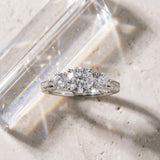 14K White Gold 1.42 Carat E VVS2 Round Brilliant Three-Stone Engagement Ring with Split Shank and Prong Setting