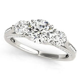 14K White Gold 1.42 Carat E VVS2 Round Brilliant Three-Stone Engagement Ring with Split Shank and Prong Setting