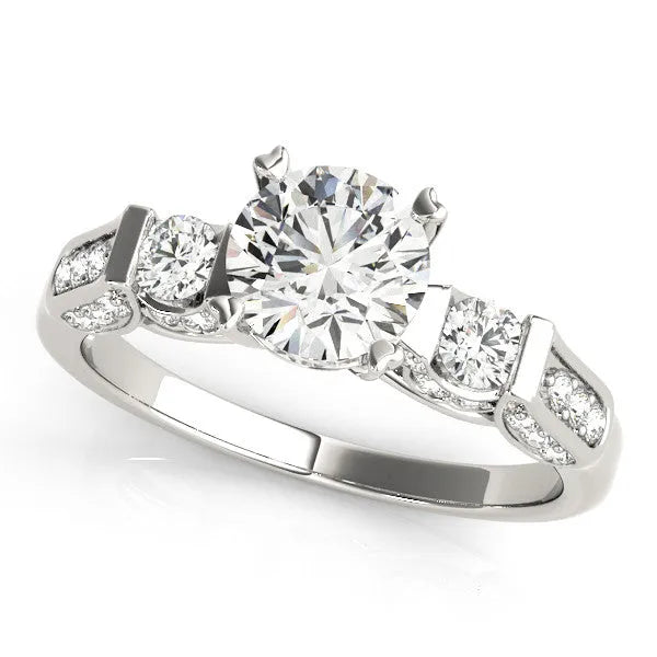 White gold Round Brilliant Three-Stone Pave Band with Four-Prong Setting