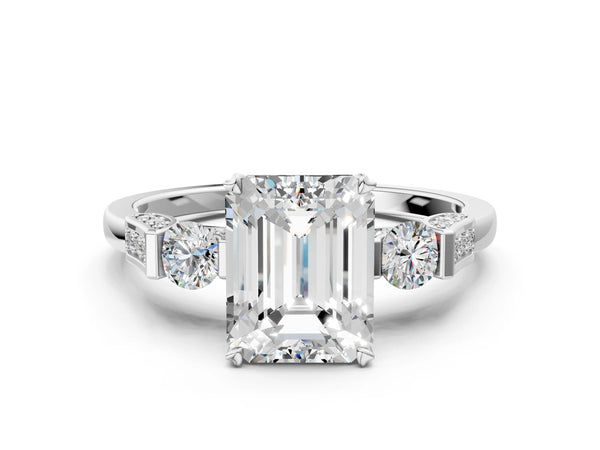 White gold Round Brilliant Three-Stone Pave Band with Four-Prong Setting