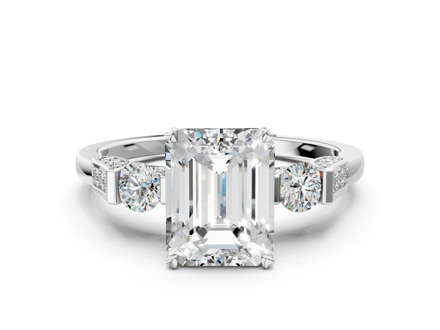 White gold Round Brilliant Three-Stone Pave Band with Four-Prong Setting