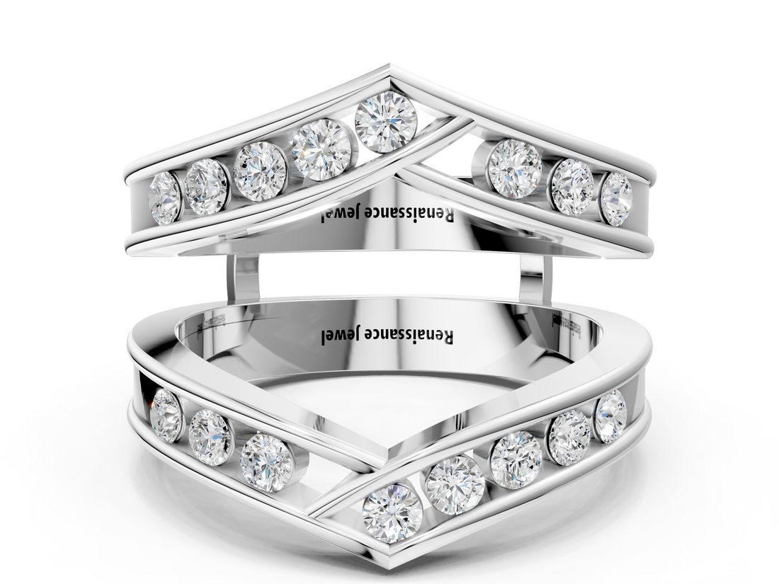 Silver Round Diamond Channel-Set Chevron Band