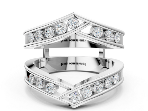 Silver Round Diamond Channel-Set Chevron Band