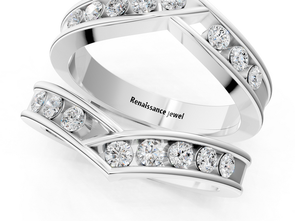 Platinum Round Diamond Channel-Set Chevron Band