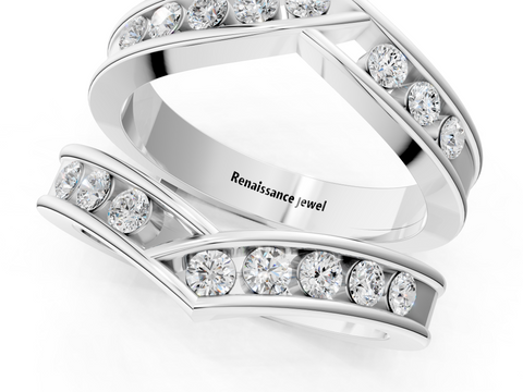 Silver Round Diamond Channel-Set Chevron Band