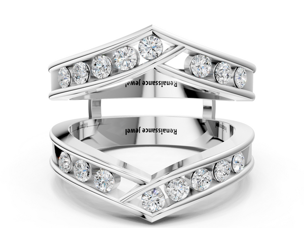 White gold Round Diamond Channel-Set Chevron Band