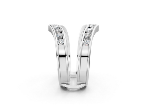 Silver Round Diamond Channel-Set Chevron Band