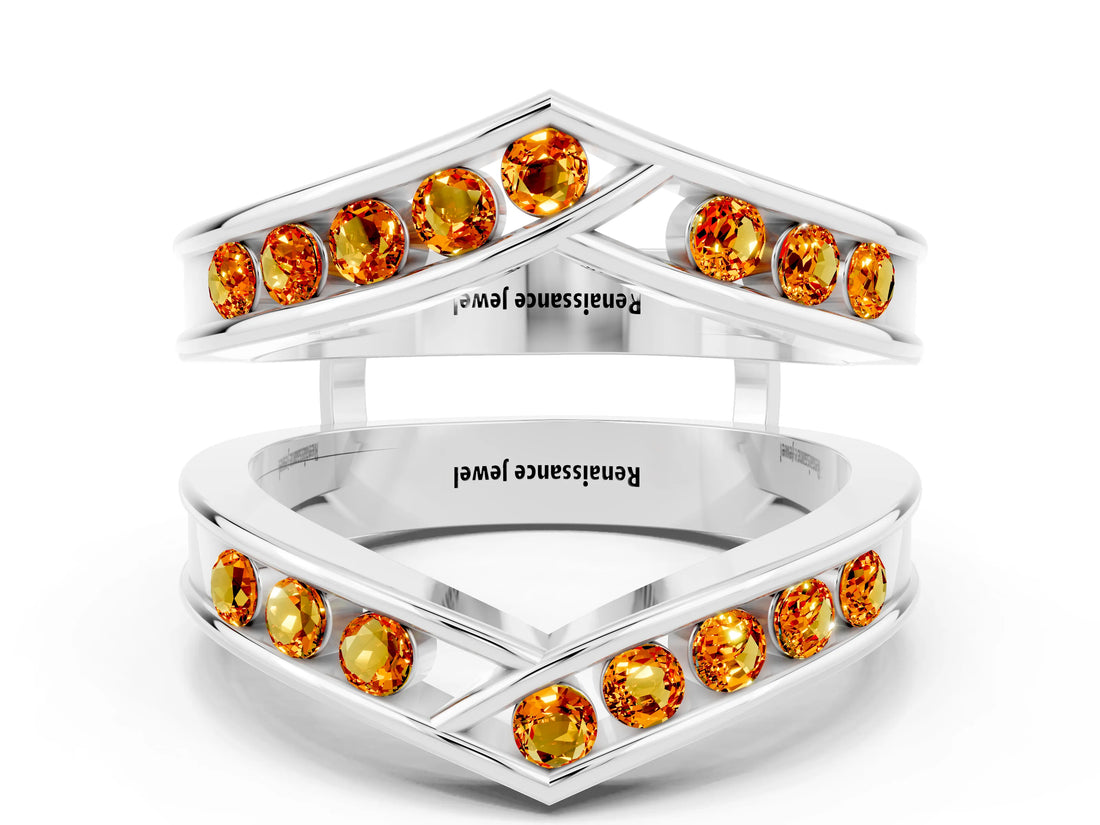 White gold Round Citrine Channel-Set Chevron Band_6
