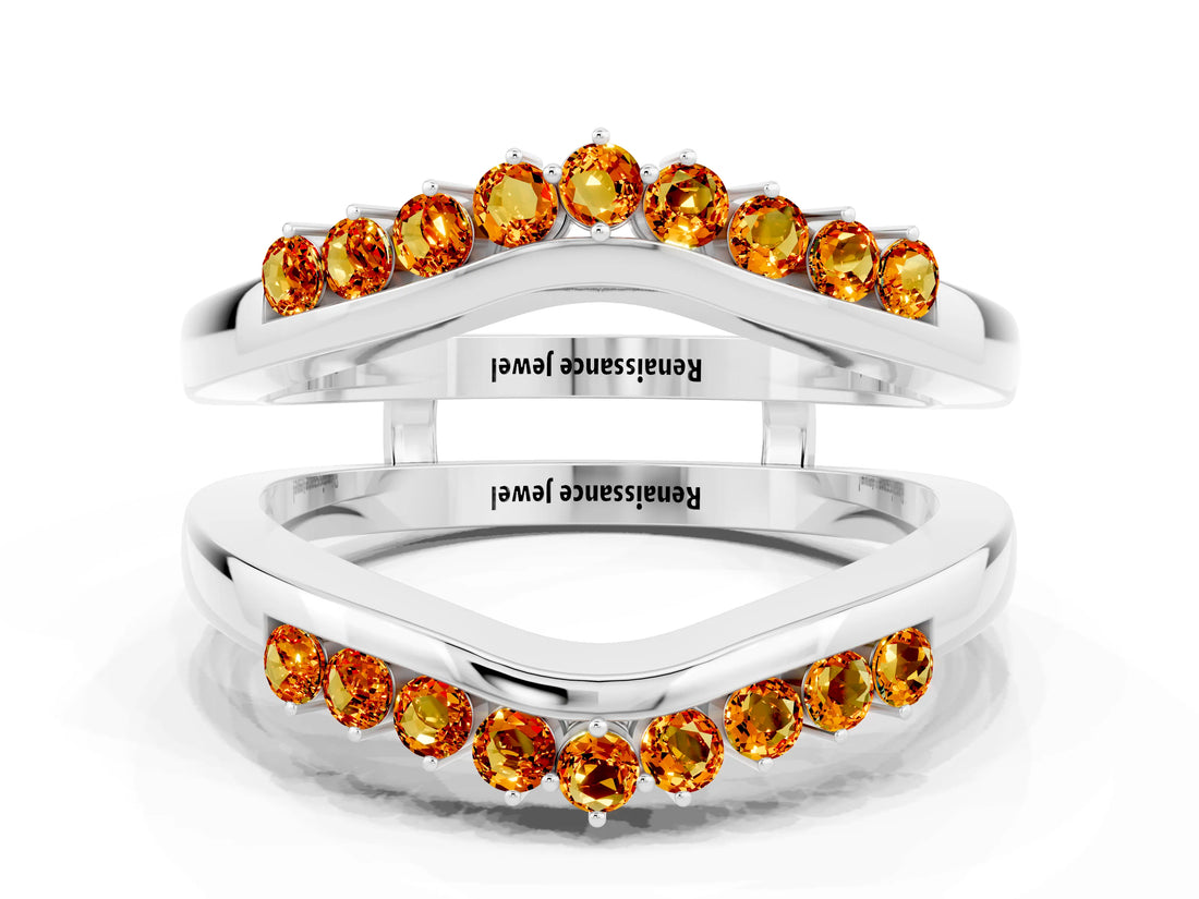 White gold Round Citrine Chevron Contour Band with Prong Setting_6